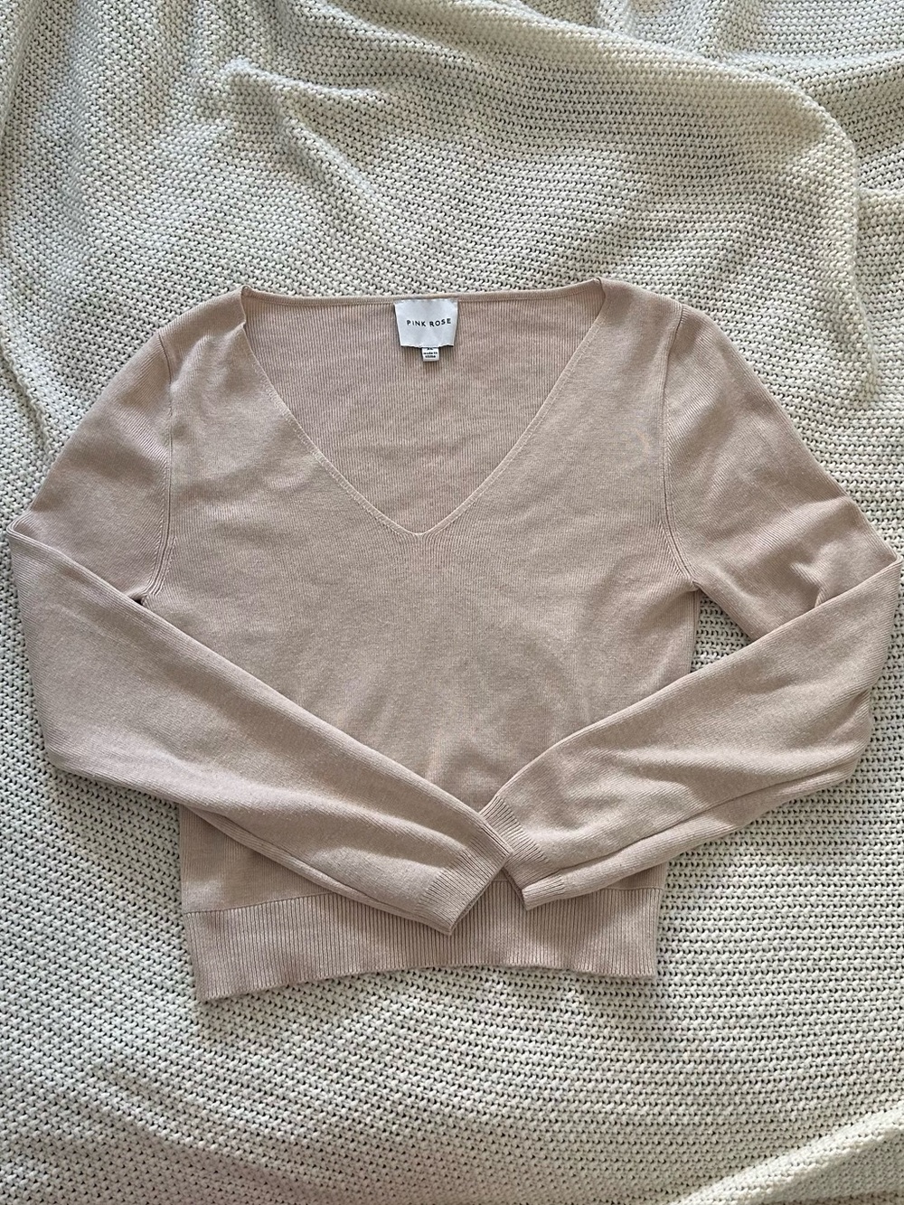 Pink Rose Beige Lightweight V-Neck Knit